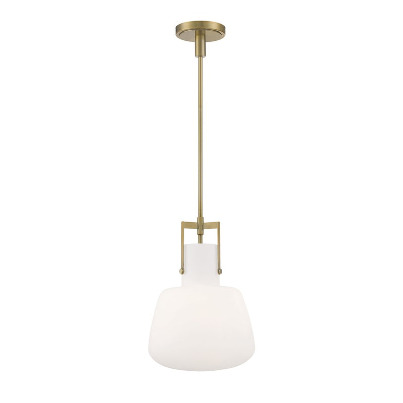 Atlas Lighting Izel 18in 1-Light Pendant | Antique Brass and White Opal Glass | Kitchen Island & Dining Room | 12 x 12 x 18 in | Model CL11780-BS