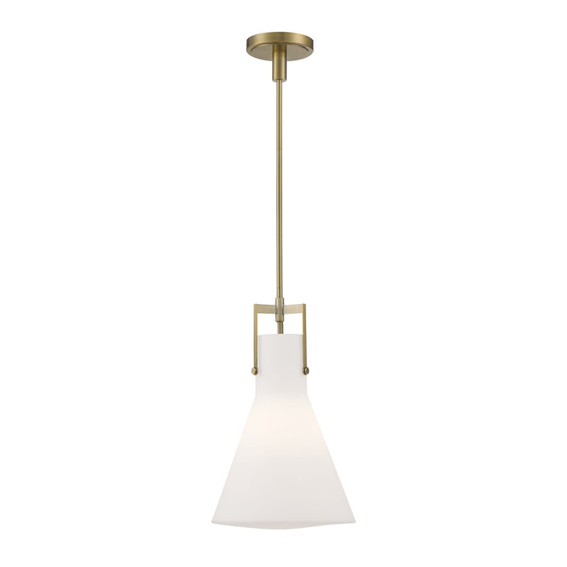 Atlas Lighting Izel 12in 1-Light Pendant | Transitional Antique Brass and White Opal Glass | Kitchen Island & Dining Room | Model CL11781-BS