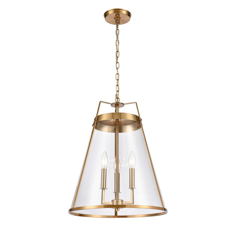 Atlas Lighting Judy 16in 3-Light Pendant | Transitional Satin Brass and Clear Glass | Kitchen Island & Dining Room | Model CL11785-BS