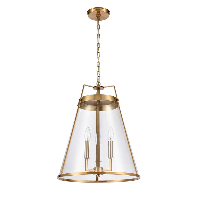 Atlas Lighting Judy 16in 3-Light Pendant | Transitional Satin Brass and Clear Glass | Kitchen Island & Dining Room | Model CL11785-BS