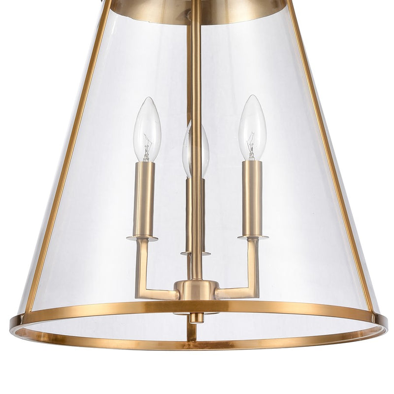 Atlas Lighting Judy 16in 3-Light Pendant | Transitional Satin Brass and Clear Glass | Kitchen Island & Dining Room | Model CL11785-BS