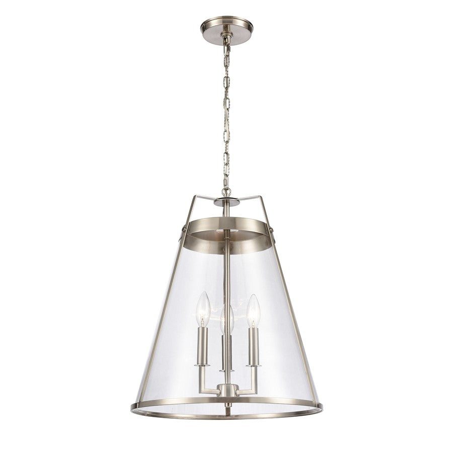 Atlas Lighting Judy 16'' Wide 3Lt Pendant, Satin Nickel/Clear