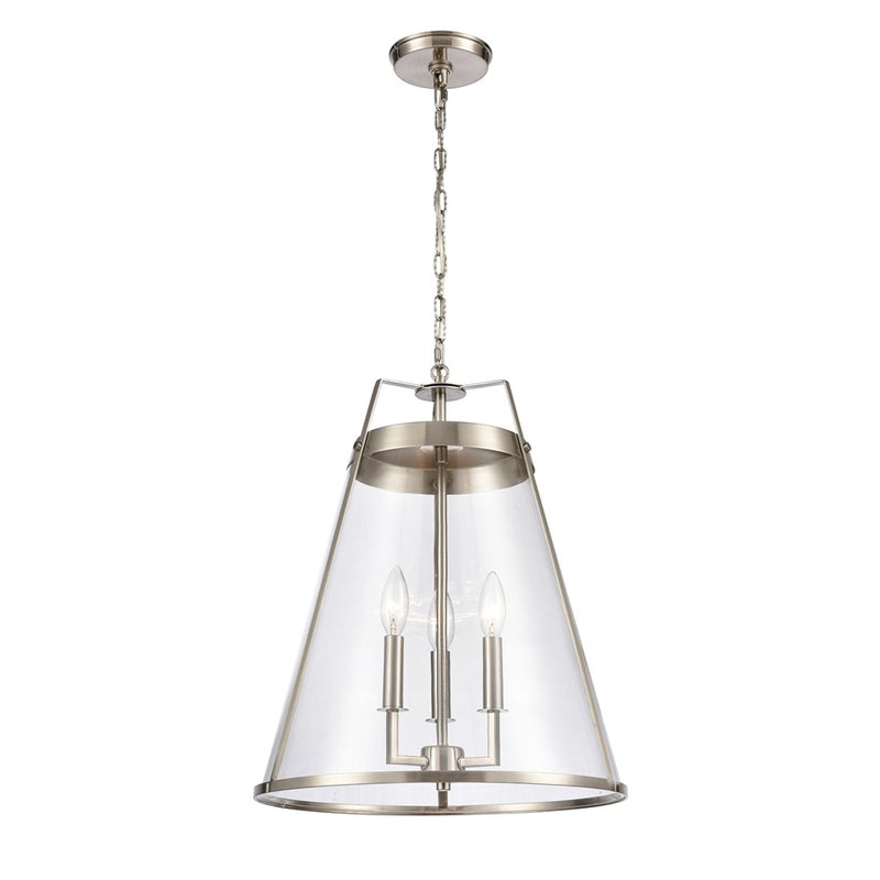 Atlas Lighting Judy 16in 3-Light Pendant | Transitional Satin Nickel and Clear Glass | Kitchen Island & Dining Room | Model CL11785-SV