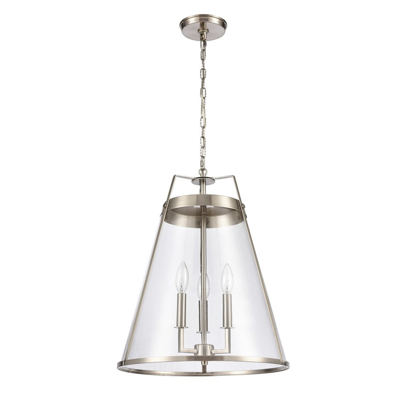 Atlas Lighting Judy 16in 3-Light Pendant | Transitional Satin Nickel and Clear Glass | Kitchen Island & Dining Room | Model CL11785-SV