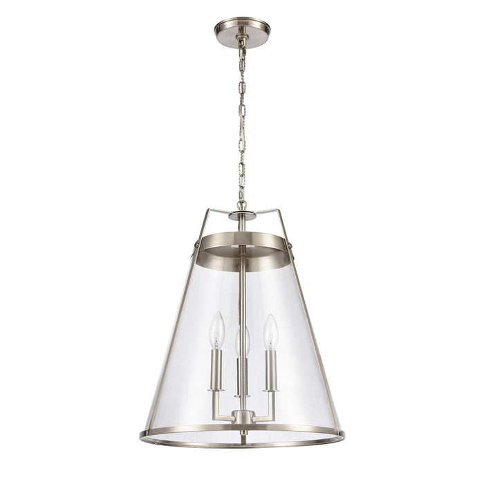 Atlas Lighting Judy 16'' Wide 3Lt Pendant, Satin Nickel/Clear