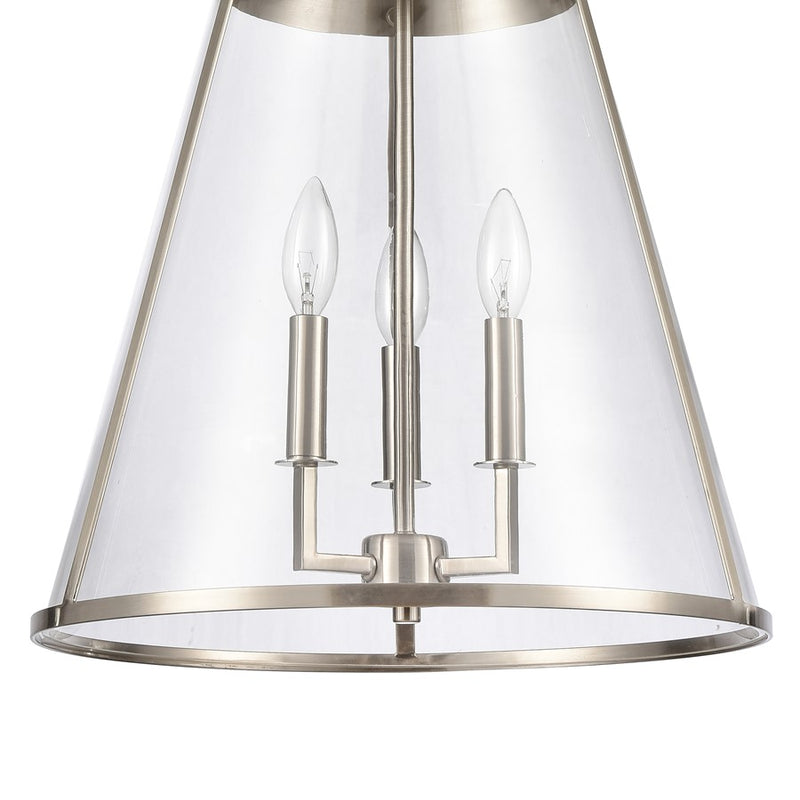 Atlas Lighting Judy 16'' Wide 3Lt Pendant, Satin Nickel/Clear