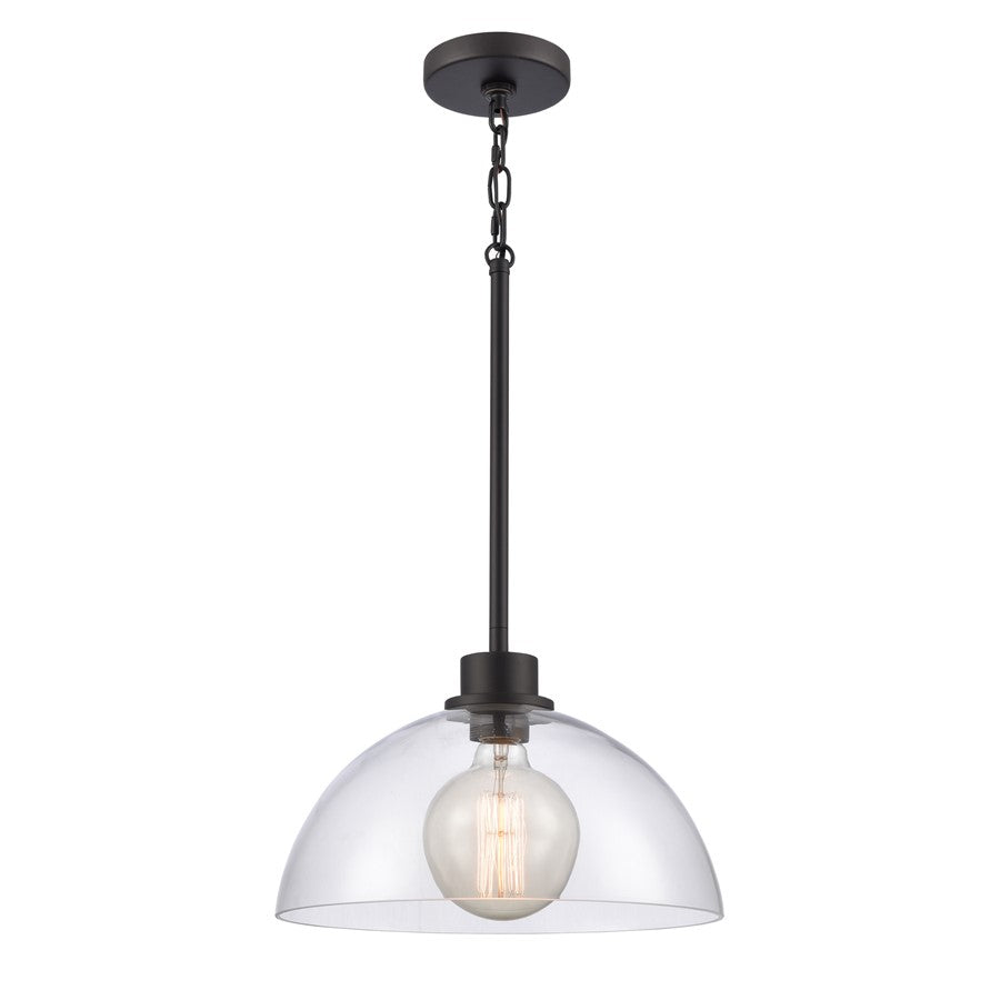 Atlas Lighting Julian 14'' Wide 1Lt Pendant, Matte Black/Clear