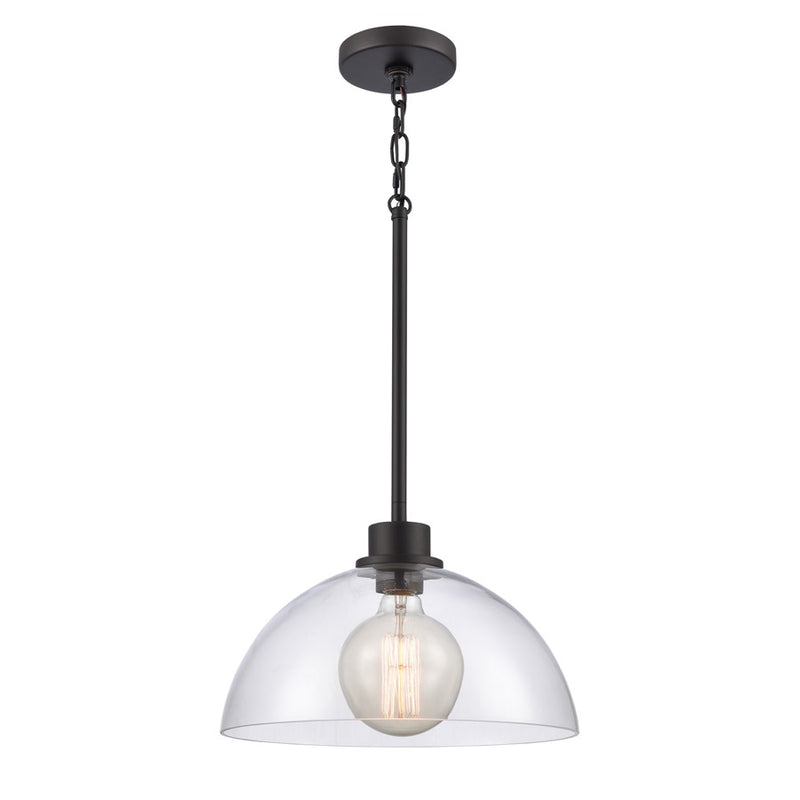 Atlas Lighting Julian 14in 1-Light Pendant | Transitional Matte Black and Clear Glass | Kitchen Island & Dining Room | Model CL11786-BK
