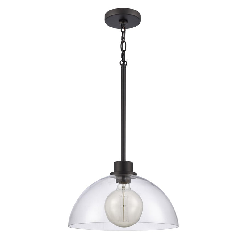 Atlas Lighting Julian 14in 1-Light Pendant | Transitional Matte Black and Clear Glass | Kitchen Island & Dining Room | Model CL11786-BK