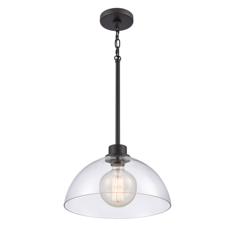 Atlas Lighting Julian 14in 1-Light Pendant | Transitional Matte Black and Clear Glass | Kitchen Island & Dining Room | Model CL11786-BK