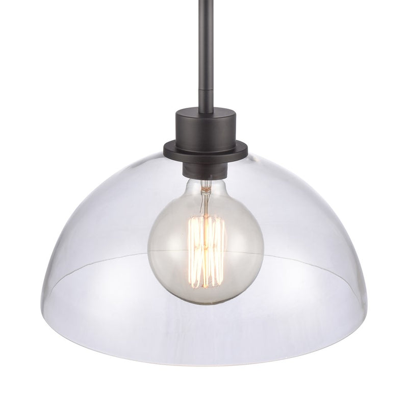 Atlas Lighting Julian 14in 1-Light Pendant | Transitional Matte Black and Clear Glass | Kitchen Island & Dining Room | Model CL11786-BK