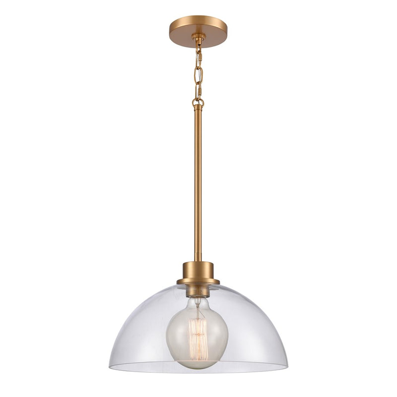 Atlas Lighting Julian 14in 1-Light Pendant | Transitional Brushed Gold and Clear Glass | Kitchen Island & Dining Room | Model CL11786-GD