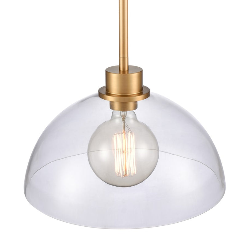 Atlas Lighting Julian 14in 1-Light Pendant | Transitional Brushed Gold and Clear Glass | Kitchen Island & Dining Room | Model CL11786-GD