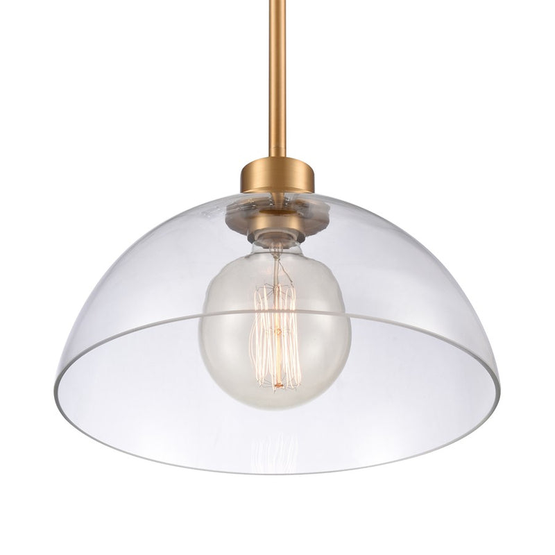 Atlas Lighting Julian 14in 1-Light Pendant | Transitional Brushed Gold and Clear Glass | Kitchen Island & Dining Room | Model CL11786-GD