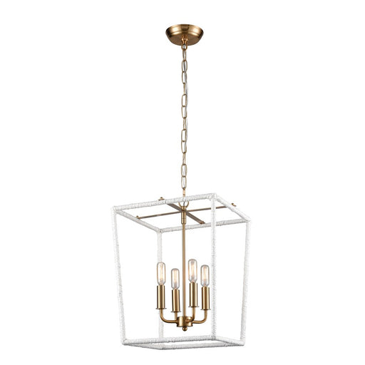 Atlas Lighting Kingdom 14'' Wide 4Lt Pendant, Aged Brass/White