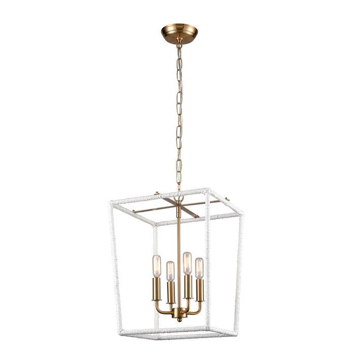 Atlas Lighting Kingdom 14'' Wide 4Lt Pendant, Aged Brass/White