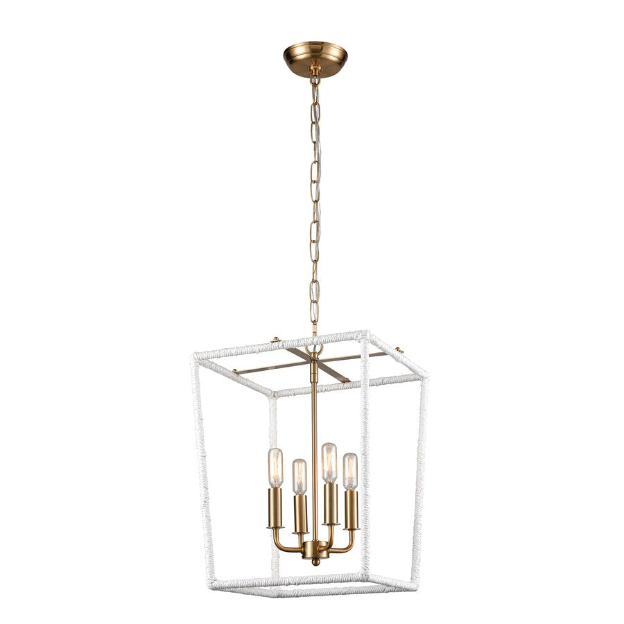Atlas Lighting Kingdom 14'' Wide 4Lt Pendant, Aged Brass/White