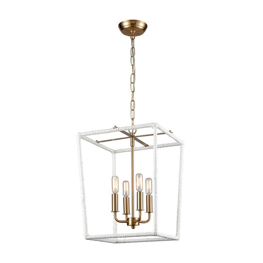 Atlas Lighting Kingdom 14'' Wide 4Lt Pendant, Aged Brass/White