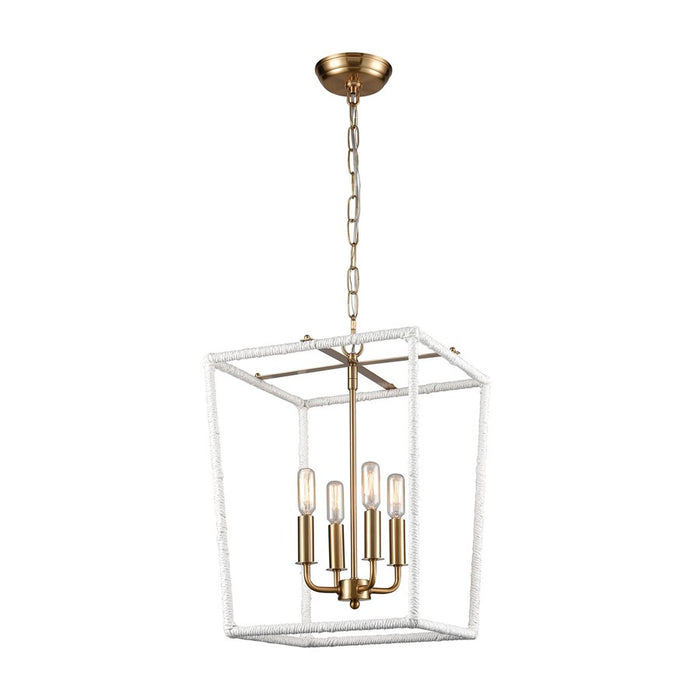 Atlas Lighting Kingdom 14'' Wide 4Lt Pendant, Aged Brass/White