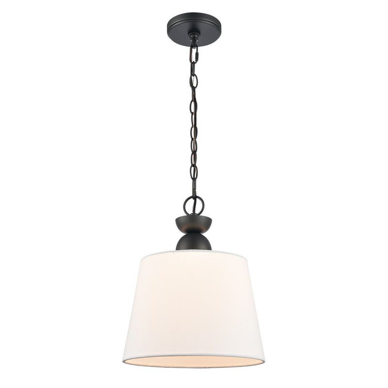 Atlas Lighting Kistler 12in 1-Light Pendant | Transitional Charcoal and White Fabric | Kitchen Island & Dining Room | Model CL11789-BK