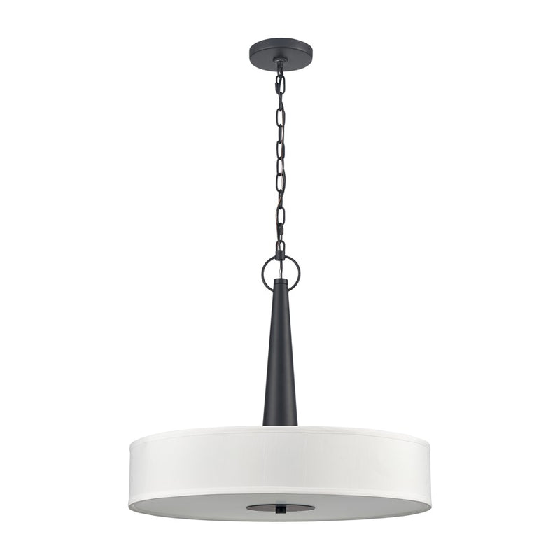 Atlas Lighting Leo 22in 4-Light Pendant | Transitional Matte Black and Off White Fabric Shade | Kitchen Island & Dining Room | Model CL11791-BK