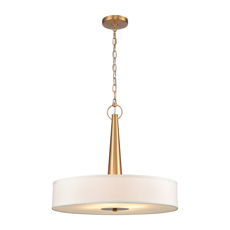 Atlas Lighting Leo 22in 4-Light Pendant | Transitional Brushed Gold and Off White Fabric Shade | Kitchen Island & Dining Room | Model CL11791-GD