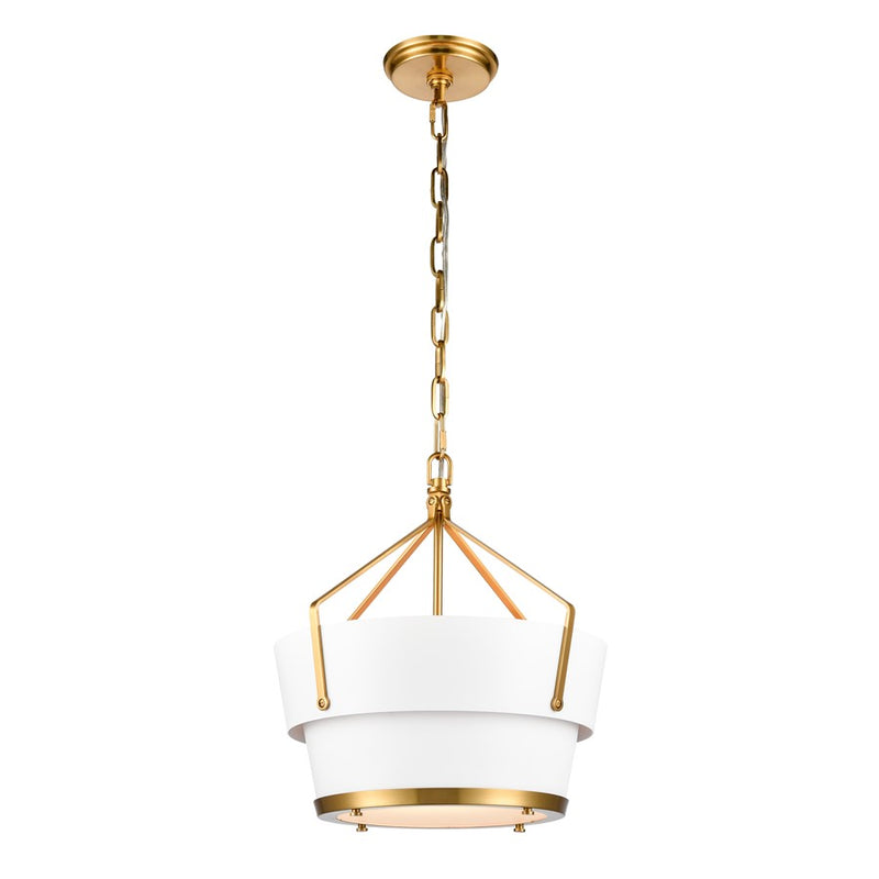 Atlas Lighting Marin 14in 1-Light Pendant | Satin Brass and White Metal | Kitchen Island & Dining Room | 14 x 14 x 16 in | Model CL11795-BS