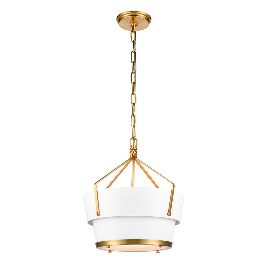 Atlas Lighting Marin 14'' Wide 1Lt Pendant, Satin Brass/White