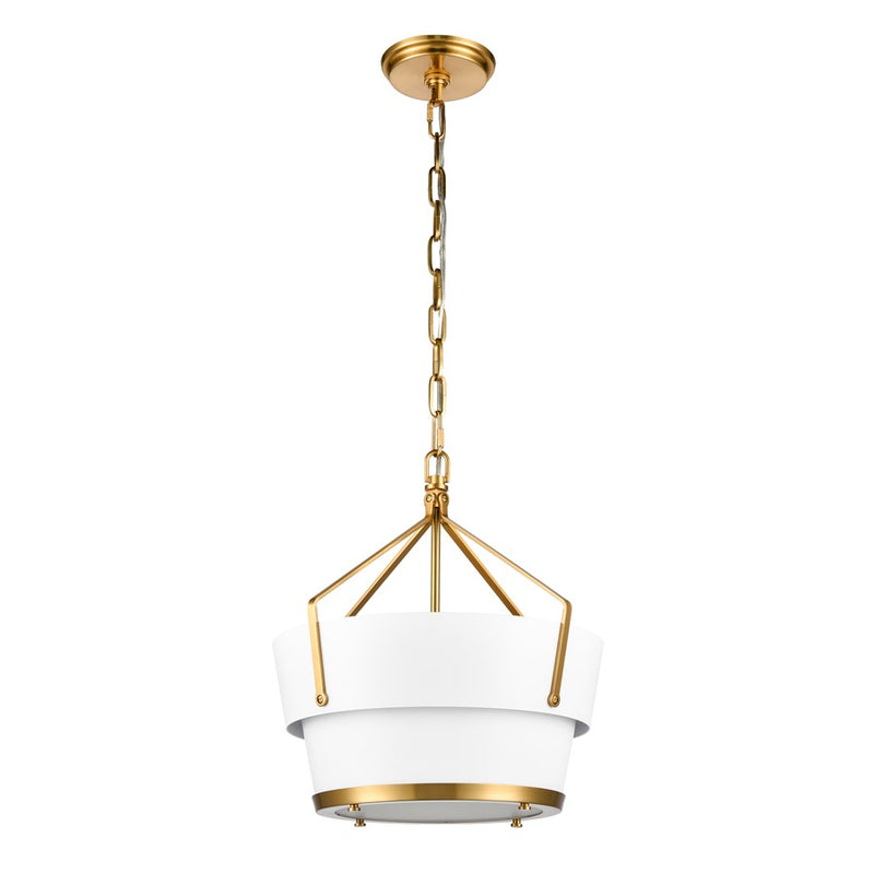 Atlas Lighting Marin 14in 1-Light Pendant | Satin Brass and White Metal | Kitchen Island & Dining Room | 14 x 14 x 16 in | Model CL11795-BS