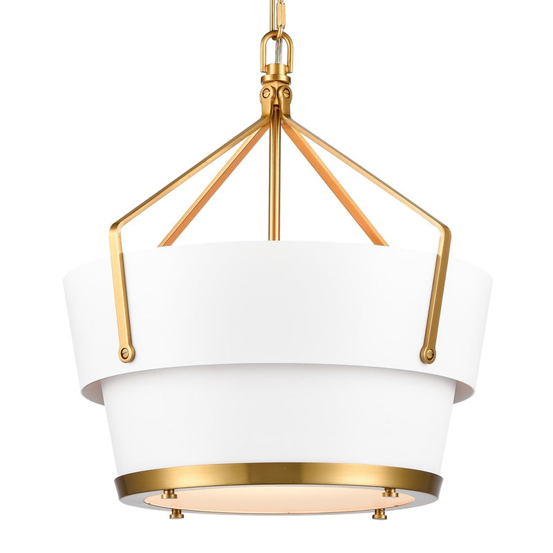 Atlas Lighting Marin 14in 1-Light Pendant | Satin Brass and White Metal | Kitchen Island & Dining Room | 14 x 14 x 16 in | Model CL11795-BS