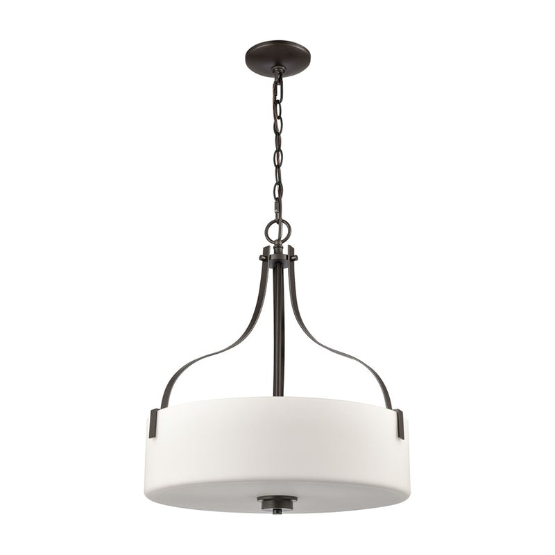 Atlas Lighting Market Square 18in 3-Light Pendant | Transitional Oil Rubbed Bronze and White Frosted Glass | Kitchen Island | Model CL11797-BZ