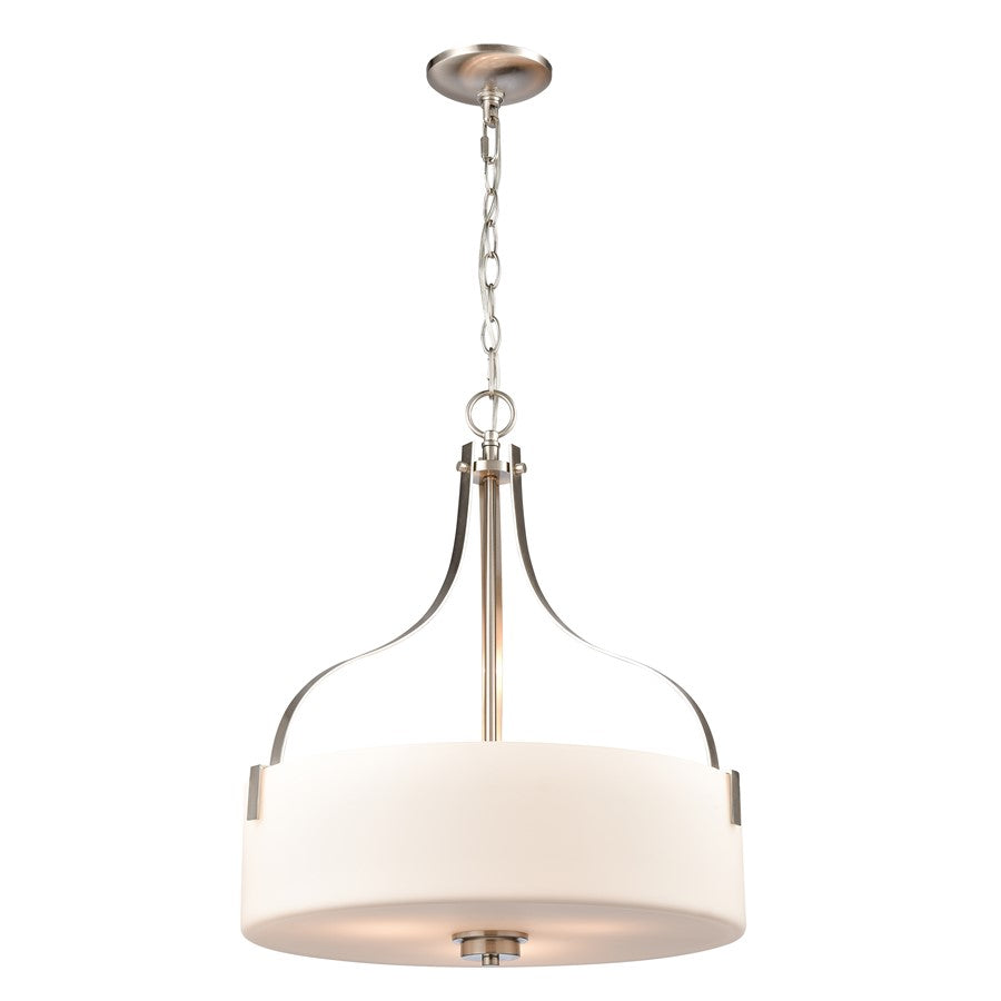 Atlas Lighting Market Square 18'' Wide 3Lt Pendant, Nickel/White