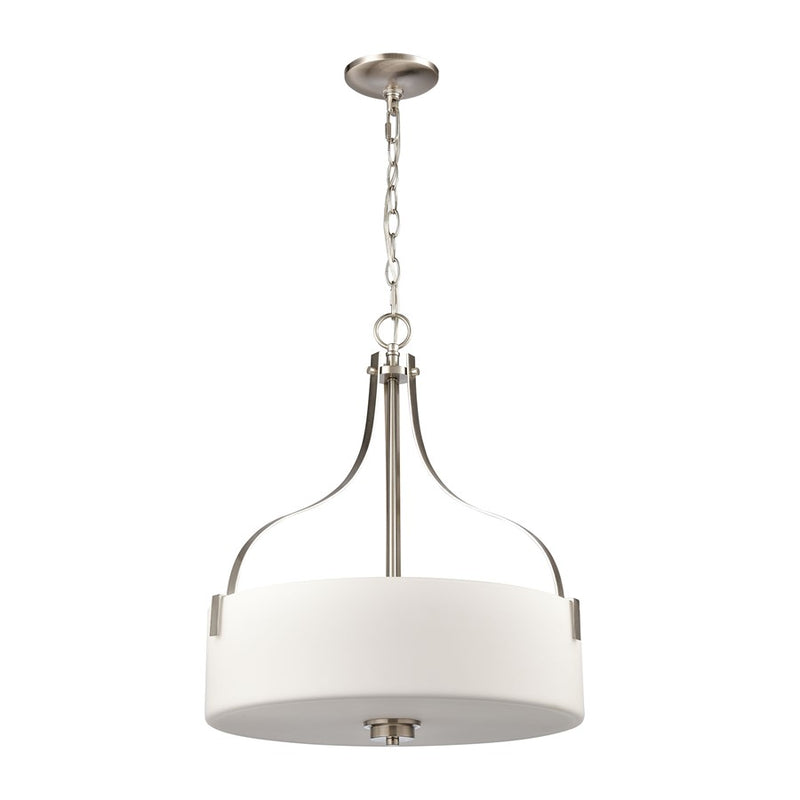 Atlas Lighting Market Square 18in 3-Light Pendant | Transitional Brushed Nickel and White Frosted Glass | Kitchen Island & Dining | Model CL11797-NK