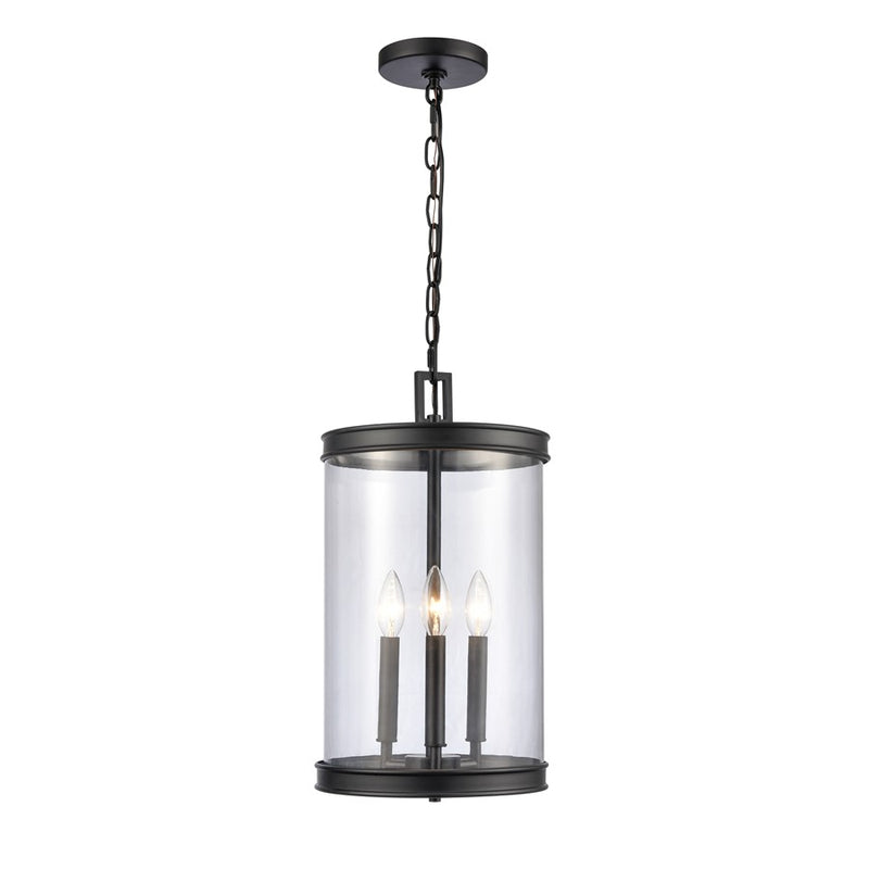 Atlas Lighting Mendoza 10in 3-Light Pendant | Traditional Matte Black and Clear Glass | Kitchen Island & Dining Room | Model CL11800-BK