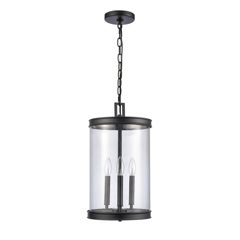 Atlas Lighting Mendoza 10in 3-Light Pendant | Traditional Matte Black and Clear Glass | Kitchen Island & Dining Room | Model CL11800-BK