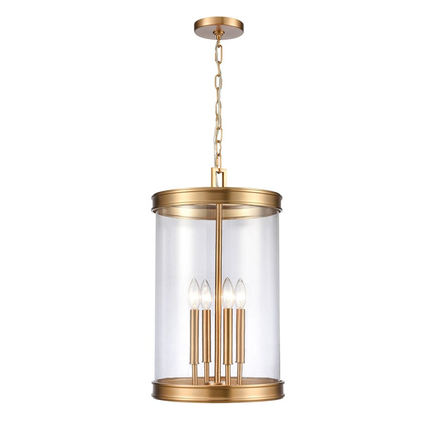Atlas Lighting Mendoza 12.75'' Wide 4Lt Pendant, Brushed Gold/Clear