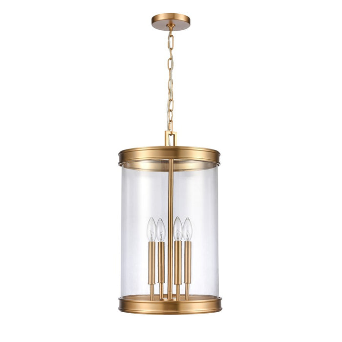 Atlas Lighting Mendoza 12.75'' Wide 4Lt Pendant, Brushed Gold/Clear