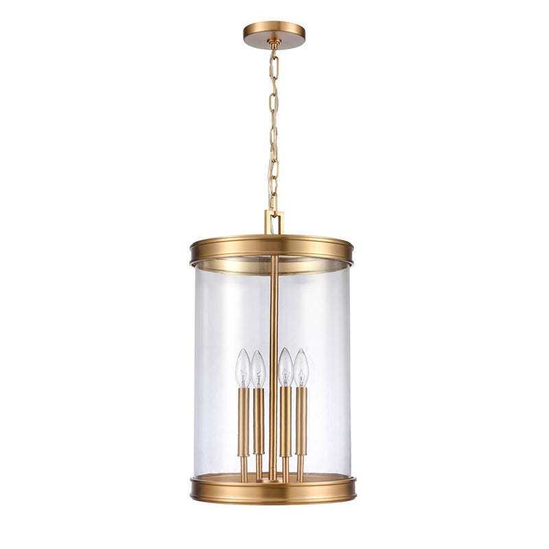 Atlas Lighting Mendoza 12in 4-Light Pendant | Traditional Brushed Gold and Clear Glass | Kitchen Island & Dining Room | Model CL11801-GD