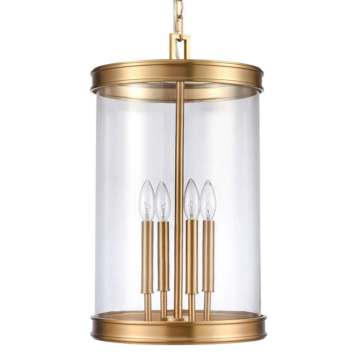 Atlas Lighting Mendoza 12.75'' Wide 4Lt Pendant, Brushed Gold/Clear