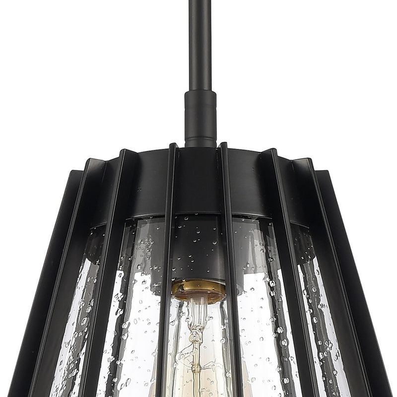 Atlas Lighting Open Louvers 10in 1-Light Pendant | Modern Matte Black and Clear Seeded Glass | Kitchen Island & Dining Room | Model CL11806-BK