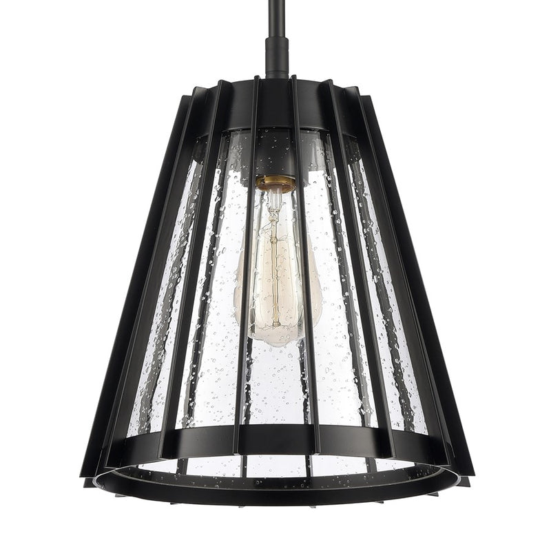 Atlas Lighting Open Louvers 10in 1-Light Pendant | Modern Matte Black and Clear Seeded Glass | Kitchen Island & Dining Room | Model CL11806-BK