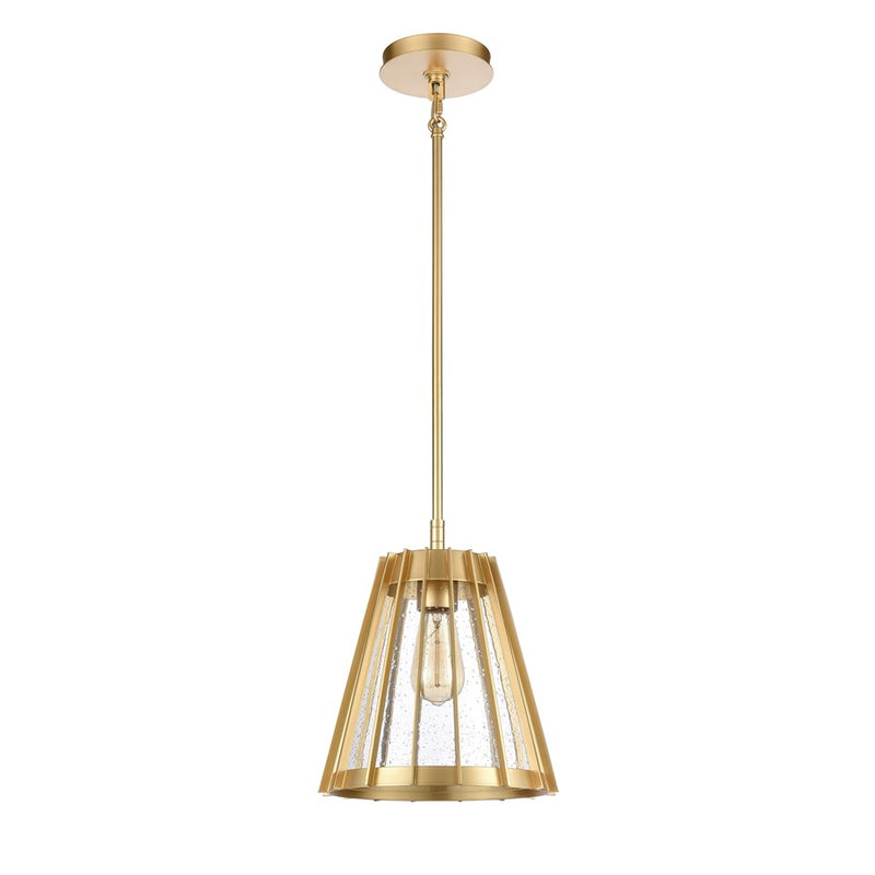 Atlas Lighting Open Louvers 10in 1-Light Pendant | Modern Champagne Gold and Clear Seeded Glass | Kitchen Island & Dining Room | Model CL11806-GD