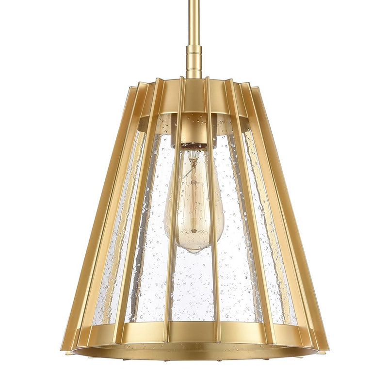 Atlas Lighting Open Louvers 10in 1-Light Pendant | Modern Champagne Gold and Clear Seeded Glass | Kitchen Island & Dining Room | Model CL11806-GD