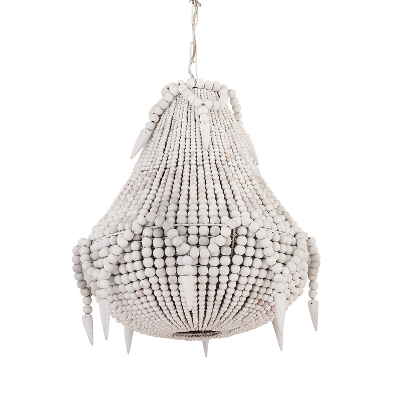 Atlas Lighting Phoebe Grove 18in 1-Light Pendant | Coastal White Wood Beaded | Living Room & Dining Room | 18 x 18 x 21 in | Model CL11812-WH