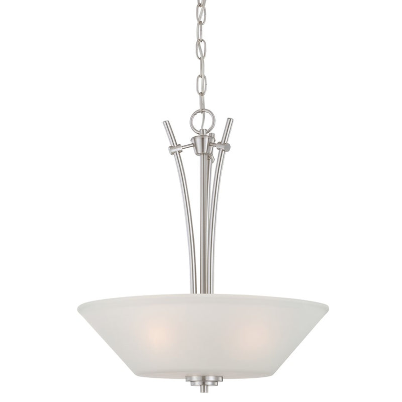 Atlas Lighting Pittman 18in 3-Light Pendant | Transitional Brushed Nickel and White Frosted Glass | Kitchen Island & Dining Room | Model CL11814-NK