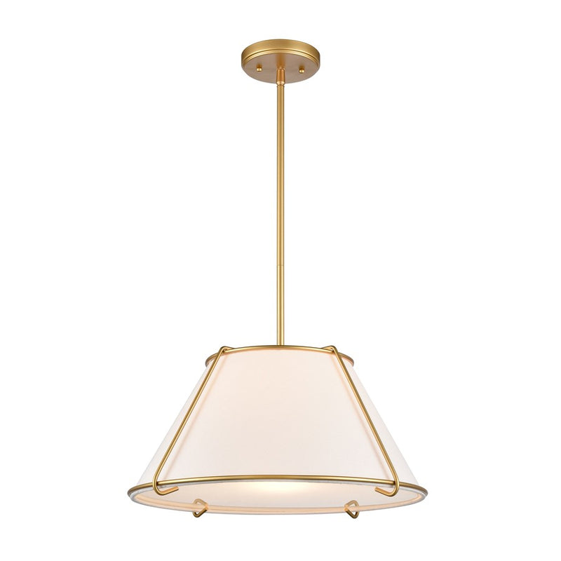 Atlas Lighting Regalia 18in 1-Light Pendant | Transitional Natural Antique Brass and White Linen Fabric Shade | Kitchen Island | Model CL11817-BS