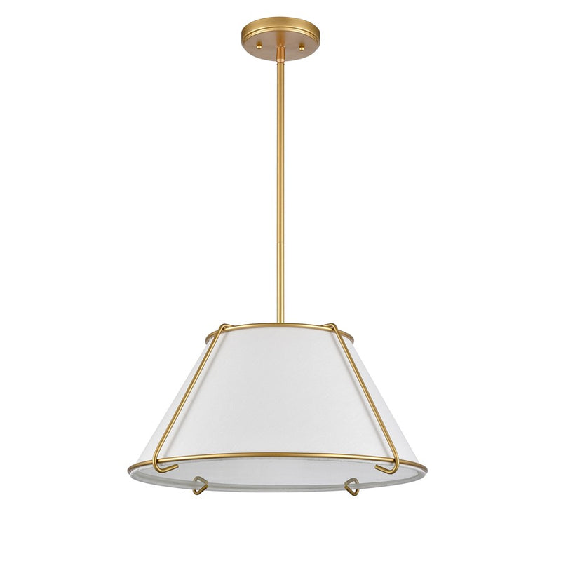 Atlas Lighting Regalia 18in 1-Light Pendant | Transitional Natural Antique Brass and White Linen Fabric Shade | Kitchen Island | Model CL11817-BS