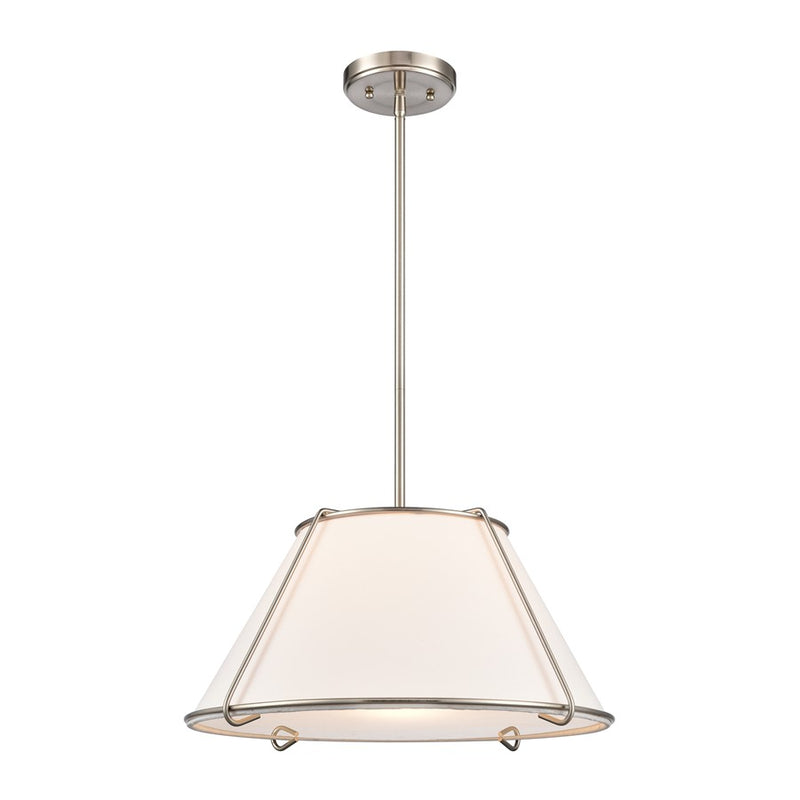 Atlas Lighting Regalia 18in 1-Light Pendant | Transitional Satin Nickel and White Linen Fabric Shade | Kitchen Island & Dining | Model CL11817-NK