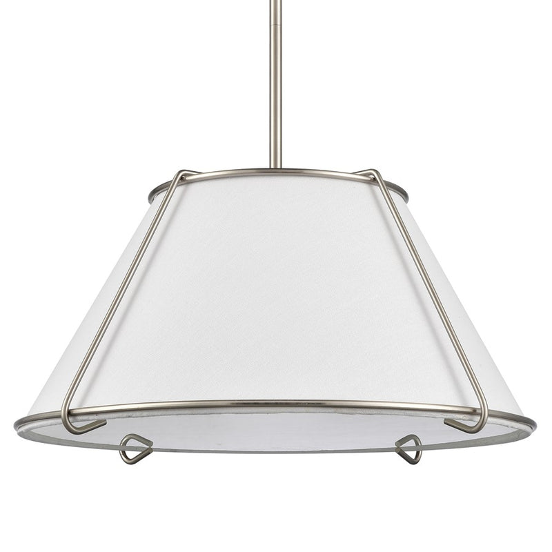 Atlas Lighting Regalia 18in 1-Light Pendant | Transitional Satin Nickel and White Linen Fabric Shade | Kitchen Island & Dining | Model CL11817-NK