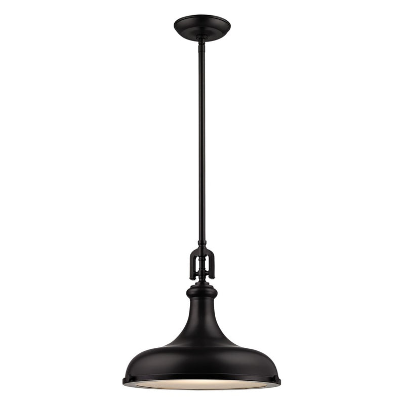 Atlas Lighting Rutherford 15in 1-Light Pendant | Transitional Oil Rubbed Bronze and Bronze Metal Shade | Kitchen Island & Dining | Model CL11819-BZ